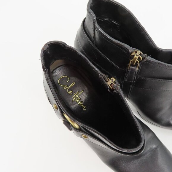 Cole Haan 6.5 B Women Kennedy Solid Black Leather Platform Ankle Boots Booties - Picture 8 of 12